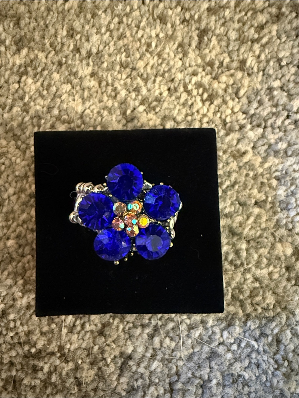 Blue Crystal Flower Ring - Unbranded